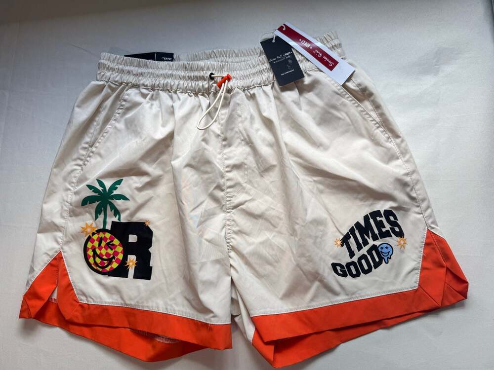 Streetwear Graphic Basketball Shorts Oatmeal Orange Y2K Skater Curvy Fit Large
